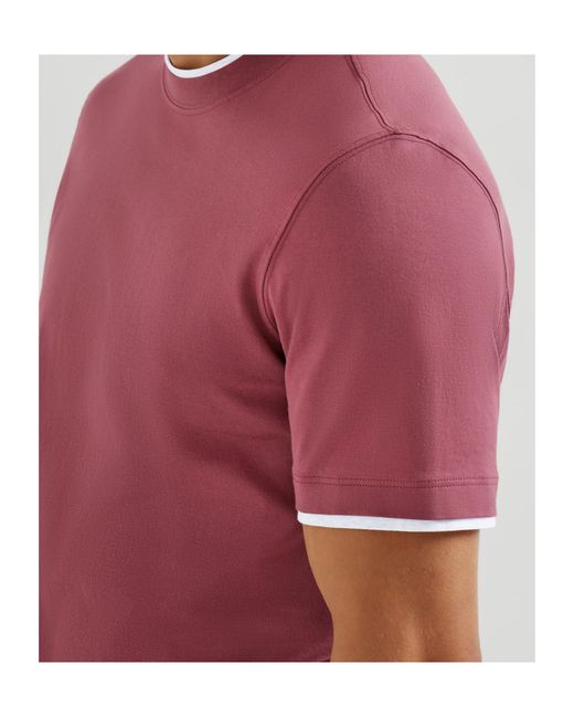 Brunello Cucinelli Pink Cotton Faux-Layered T-Shirt for men