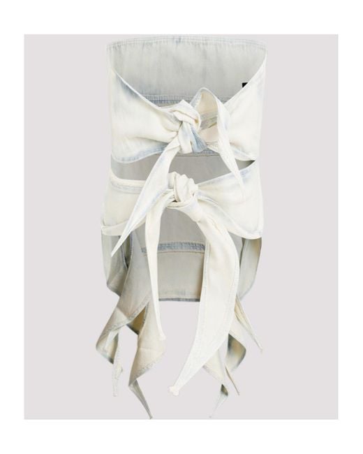 Y. Project White Strapless Asymmetric Hem Denim Top