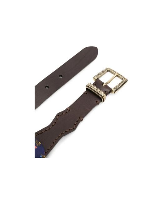 Etro White Paisley-Print Leather-Panel Belt