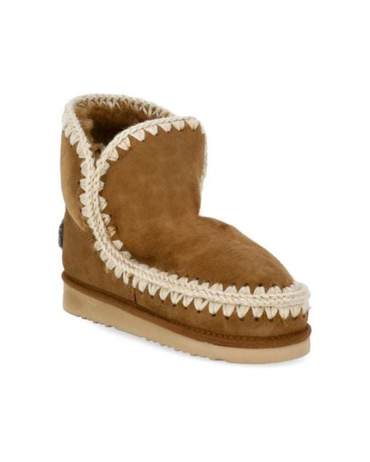 Mou Brown Logo-Patch Whipstitch-Detail Boots