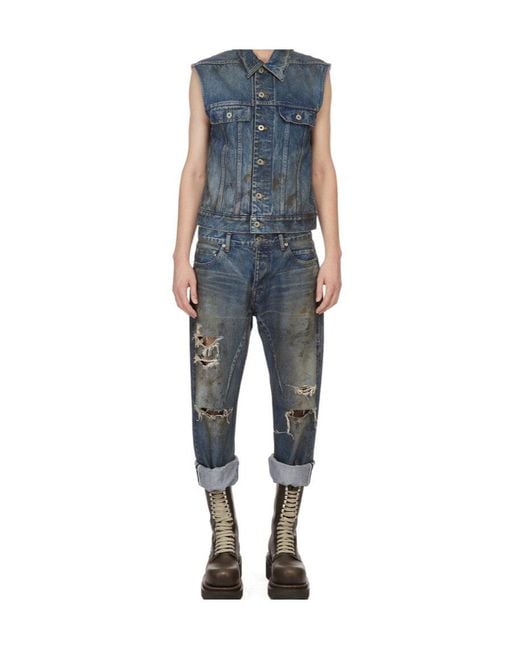 Rick Owens Blue Buttoned Denim Gilet for men