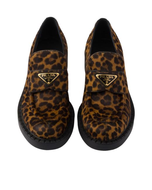 Prada Brown Chocolate Printed Leather Loafers