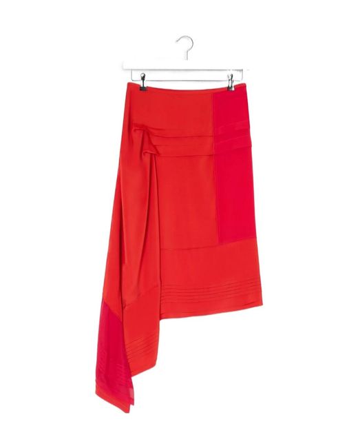 Lemaire Red Pleated Asymmetric Midi Skirt