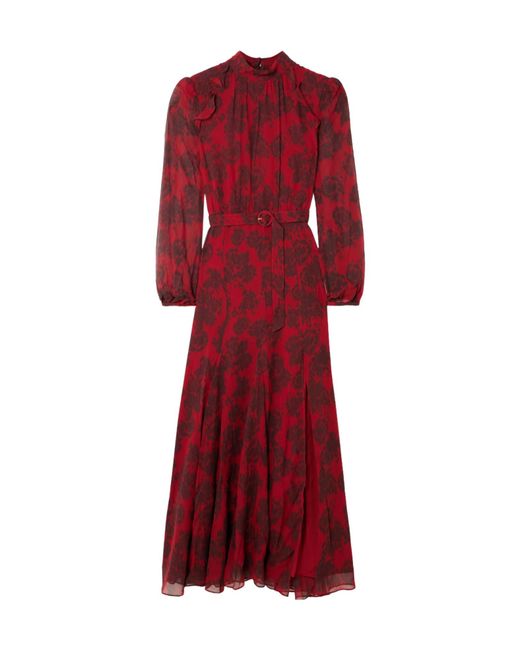 Saloni Red Jacqui-B Printed Long Dress