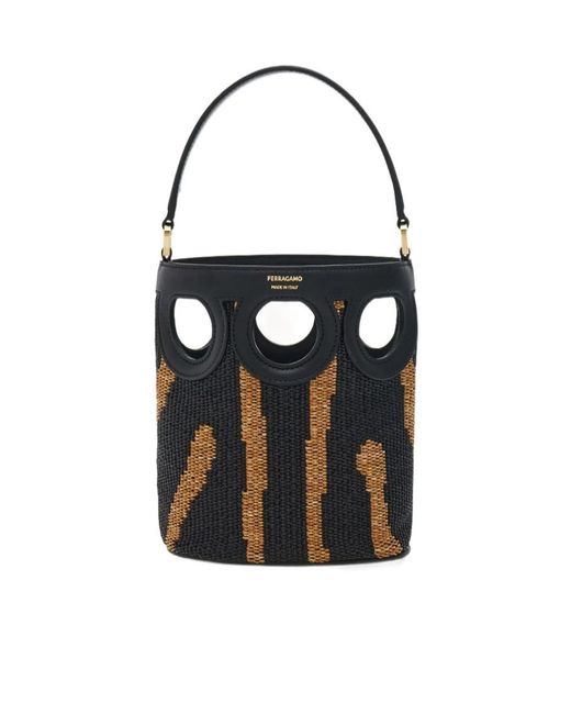 Ferragamo Black Gancini Outline Bucket Bag (Xs)