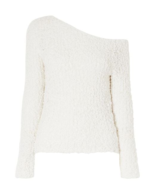 The Elder Statesman White Vine Off-The-Shoulder Cotton-Blend Bouclé Sweater