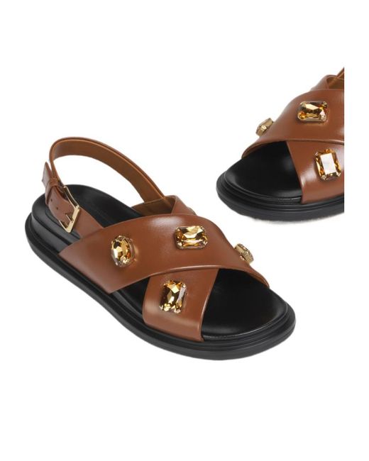 Marni Brown Crisscross Embellished Sandals