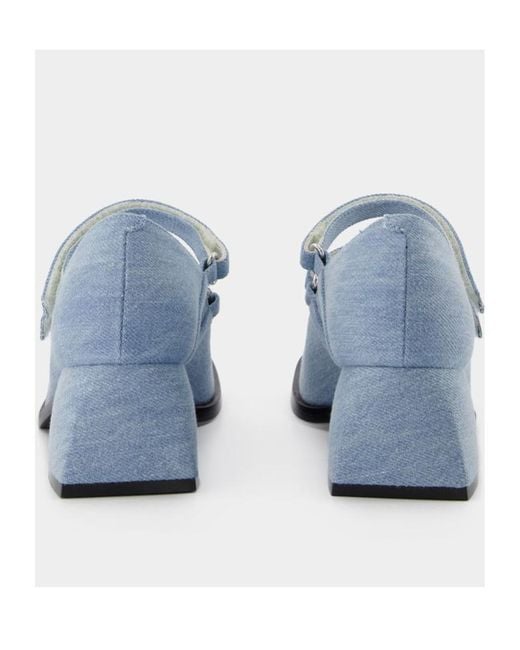 NODALETO Blue Bulla Square Toe Denim Pumps