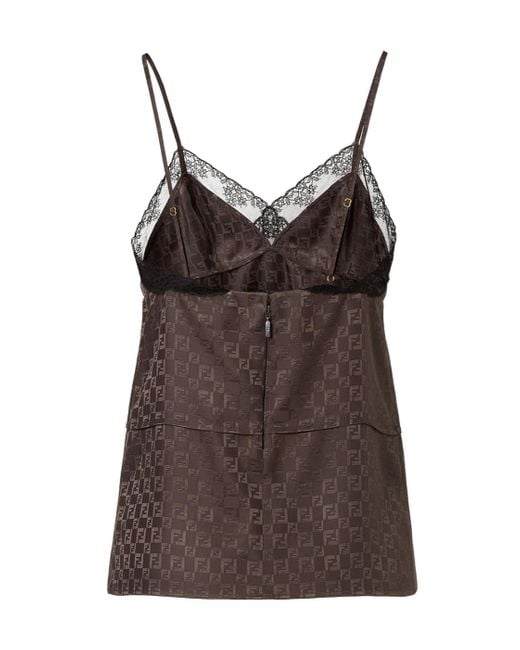 Fendi Brown Ff Jacquard Satin Top