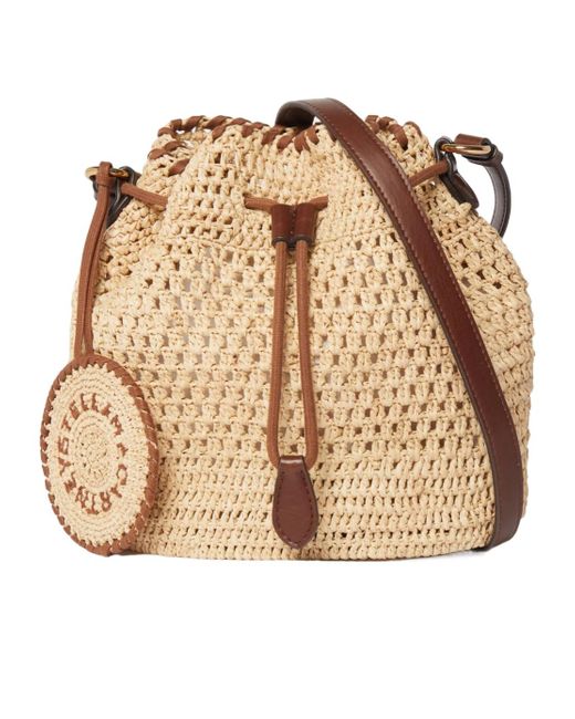 Stella McCartney Natural Falabella Crocheted Raffia Bucket Bag