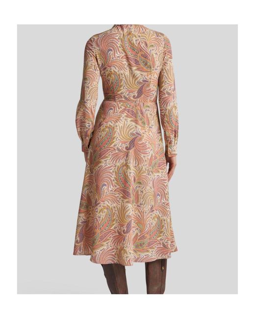 オールインワン・サロペット Etro Midi Dress In Stretch Sable With Multicolored Paisley Etro Stretch Sable Midi Dress in Natural | Lyst