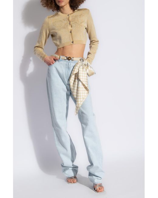 Versace Natural Barocco Button-Up Cropped Cardigan