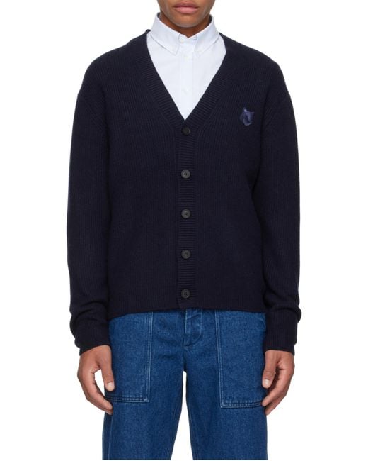 Maison Kitsuné Blue Maison Kitsuné Bold Fox Head Patch Knitted Cardigan for men