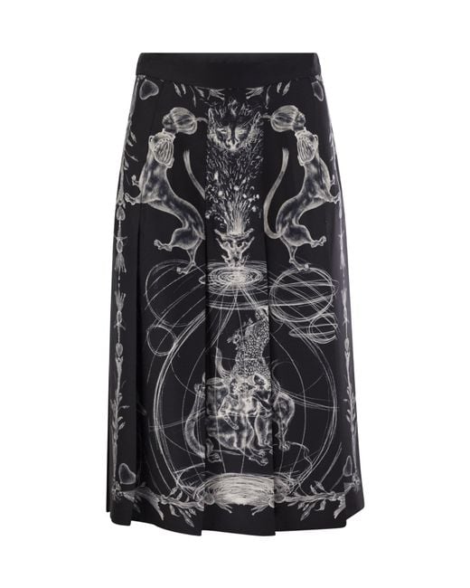 Fabiana Filippi Black Graphic Printed Pleated Midi Skirt