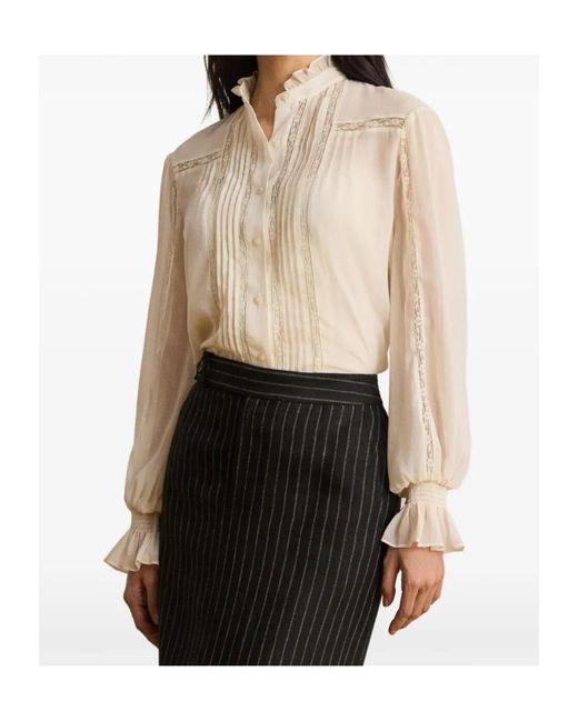 Ralph Lauren Natural Lace-Trim Pintucked Blouse