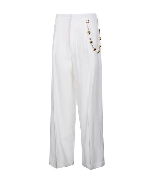 DARKPARK White Beaded Trim Wide-Leg Pants