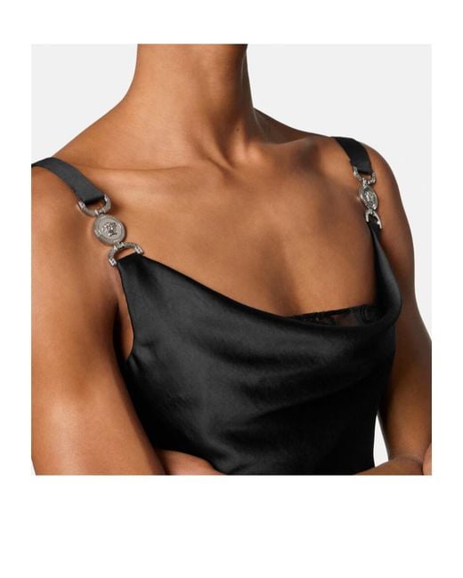 Versace Black Lace-Trim Satin Mini Dress