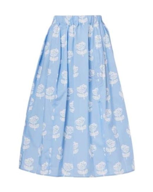 Marni Blue Floral Cotton Poplin Midi Skirt