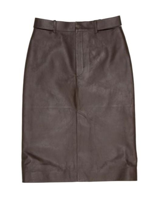 Jil Sander Brown Cut-Out Waist Leather Midi Skirt