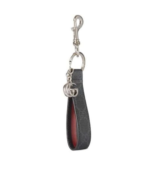 Gucci White Logo Plaque Monogrammed Keychain for men