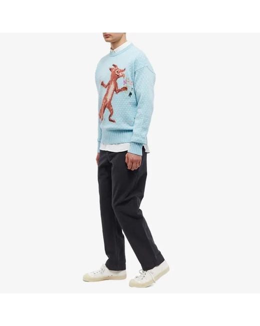 Maison Kitsuné Blue Flower Fox Intarsia-Knit Sweater for men