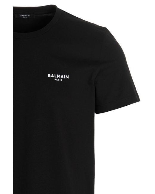 Balmain Black Flocked Logo Crewneck T-Shirt for men