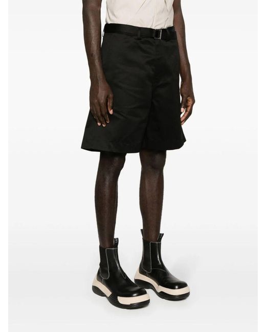 Sacai Black Wide-Leg Cotton Chino Shorts for men