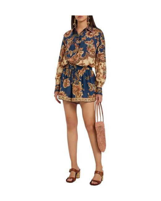 Zimmermann Blue Printed Silk Shorts