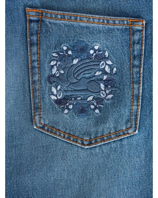 Etro Blue High-Waist Pegaso-Embroidered Wide-Leg Jeans
