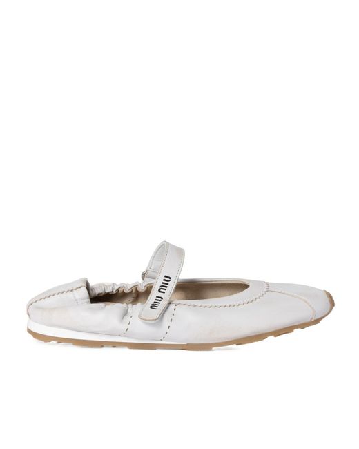 Miu Miu White Bleached Nappa Leather Ballerinas