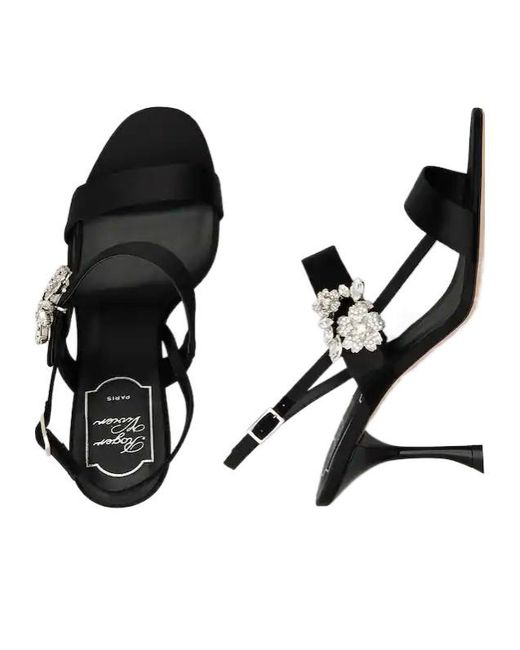 Roger Vivier Black Efflorescence Satin Sandals