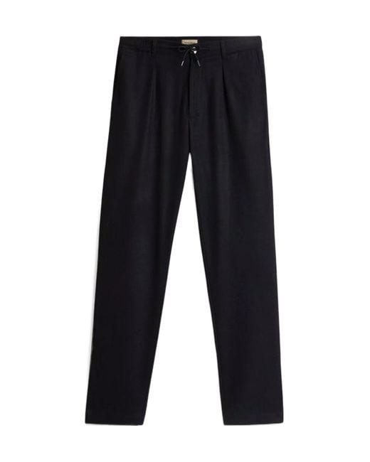 Woolrich Blue Pleated Drawstring Trousers for men