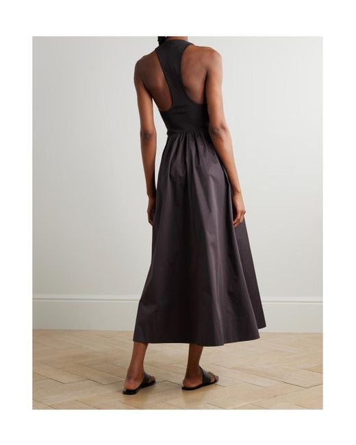 St. Agni Black Ribbed-Knit And Cotton-Poplin Midi Dress