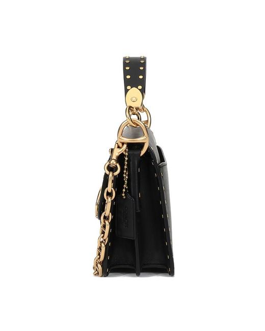 COACH Rivet Detail Shoulder Bag in Black | Lyst