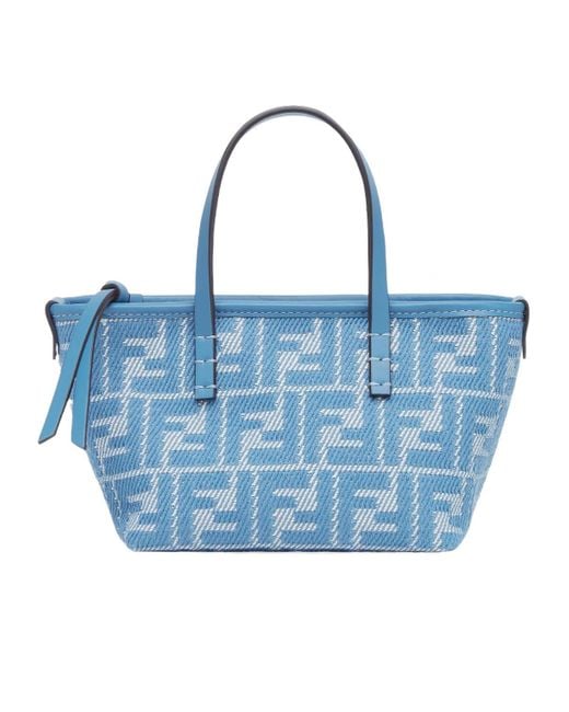 Fendi Roll Mini Ff Jacquard Mini Tote Bag in Blue | Lyst
