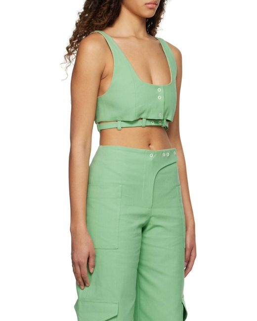 Ganni Green Sleeveless Suiting Cropped Top