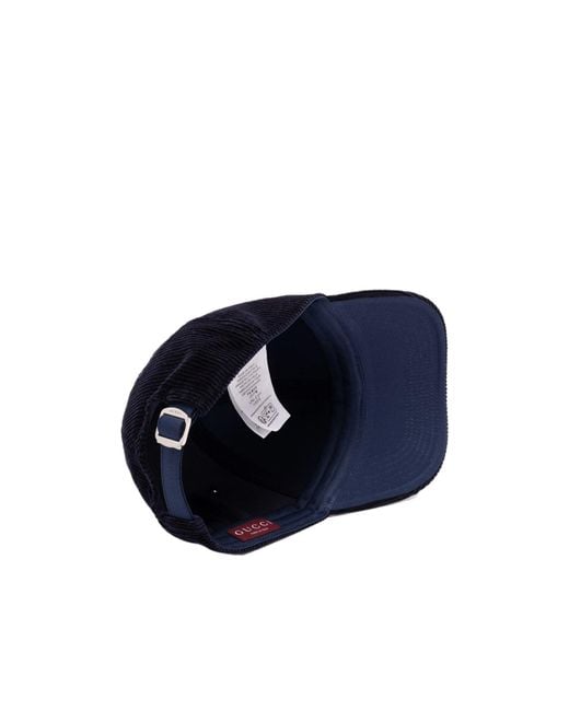 Gucci Blue Embroidery Velvet Baseball Hat for men