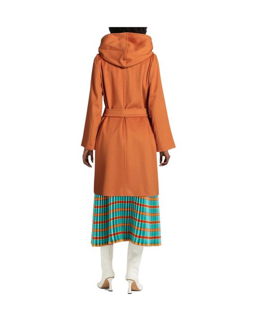 Max Mara Orange Minimalist Solid-Color Hooded Coat