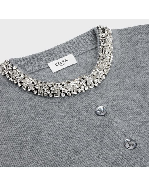 Céline Gray Embroidered Cropped Cardigan