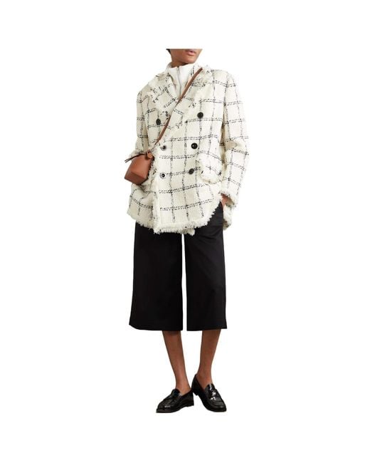 Sacai Natural Grid Tweed Double-Breasted Blazer