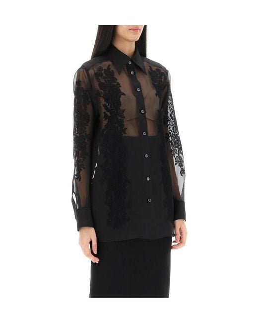 Dolce & Gabbana Black Lace-Detailed Long Sleeved Shirt