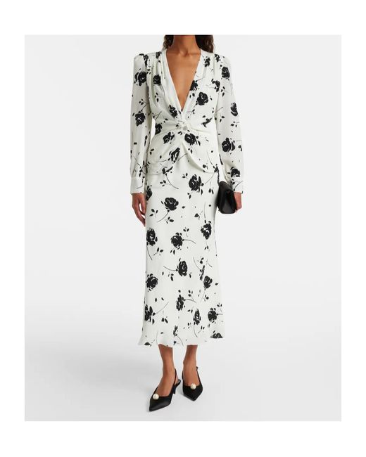 Alessandra Rich White Floral Silk Midi Dress