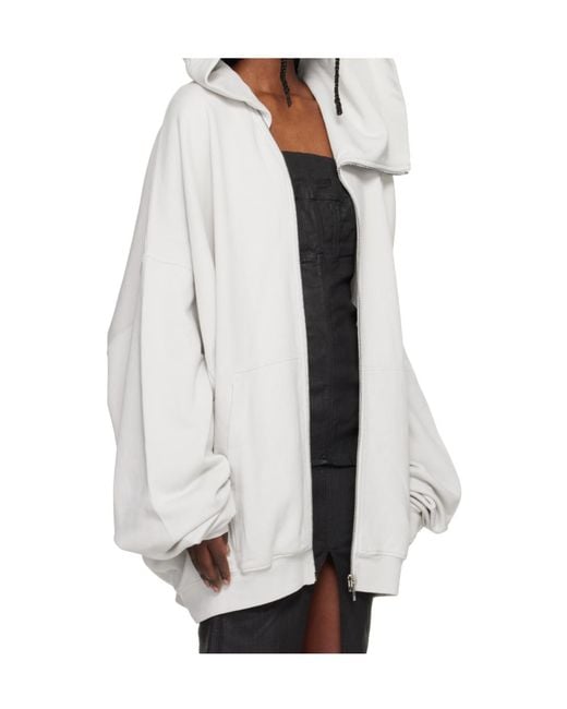 Rick Owens White Long-Sleeved Hoodie