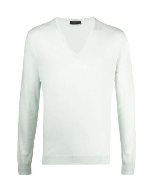 Prada White Knitted Long-Sleeve Jumper for men