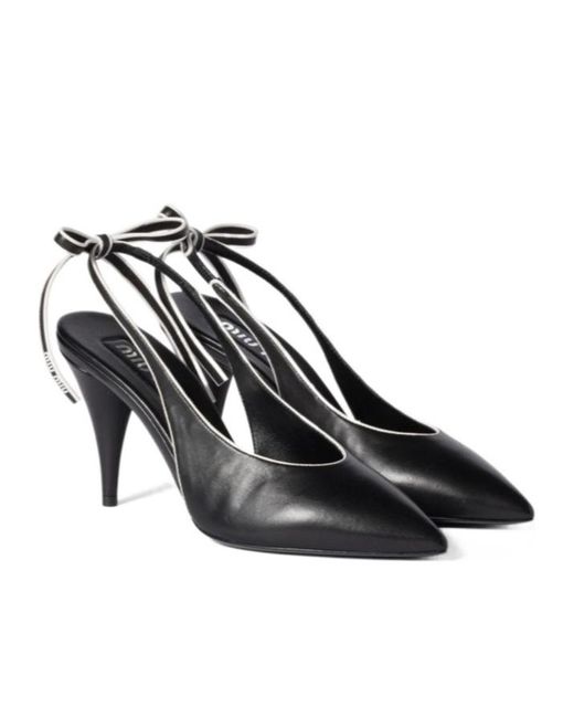 Miu Miu Black Bow-Detailed Pointed-Toe Slingback Pumps