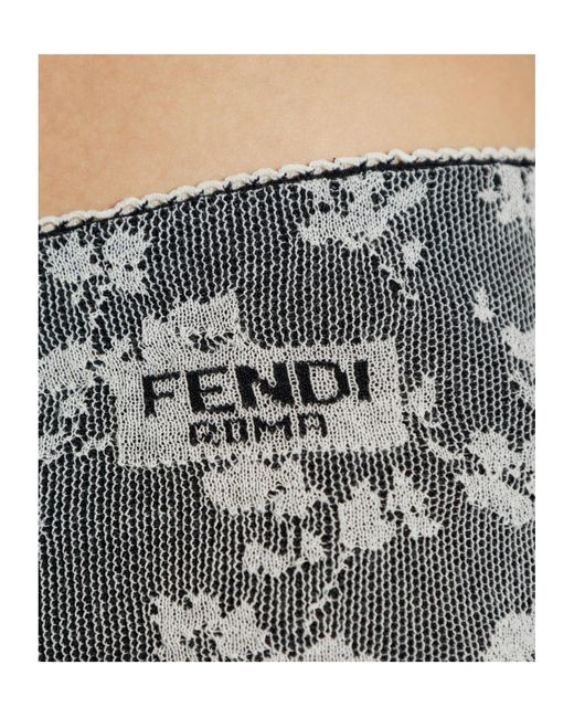Fendi Gray Floral Motif Lace Shorts
