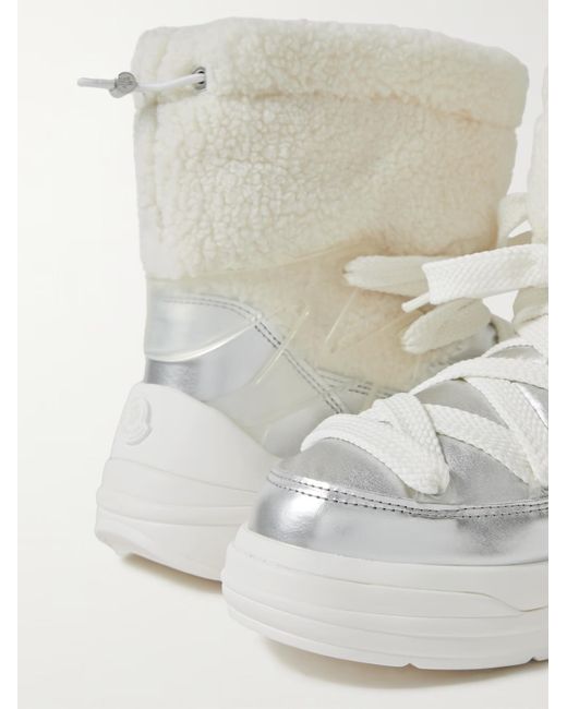 Moncler White Insolux M Rubber-Trimmed Fleece, Metallic Shell And Leather Snow Boots