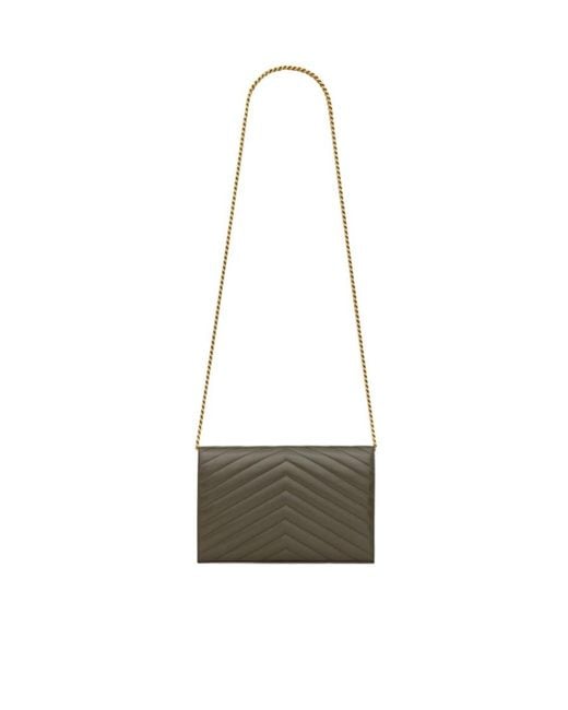Saint Laurent White Cassandre Matelassé Chain Wallet