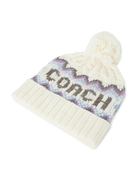 COACH White Logo Knitted Hat