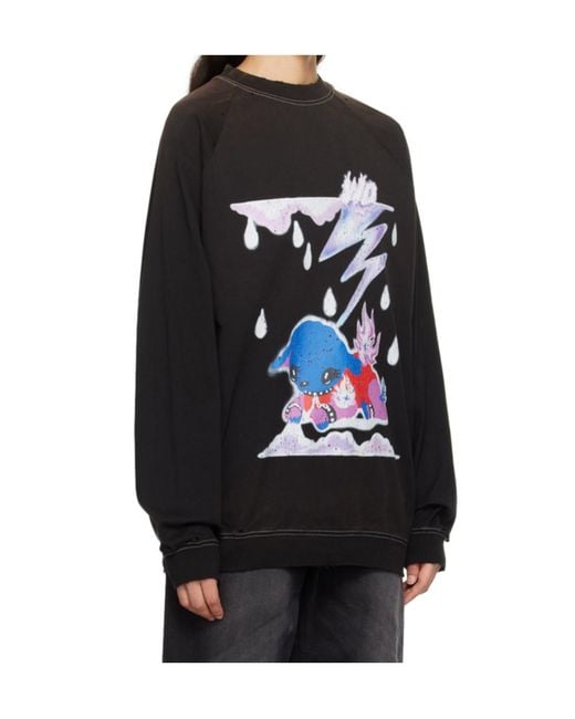 we11done Black Graphic-Print Cotton Hoodie